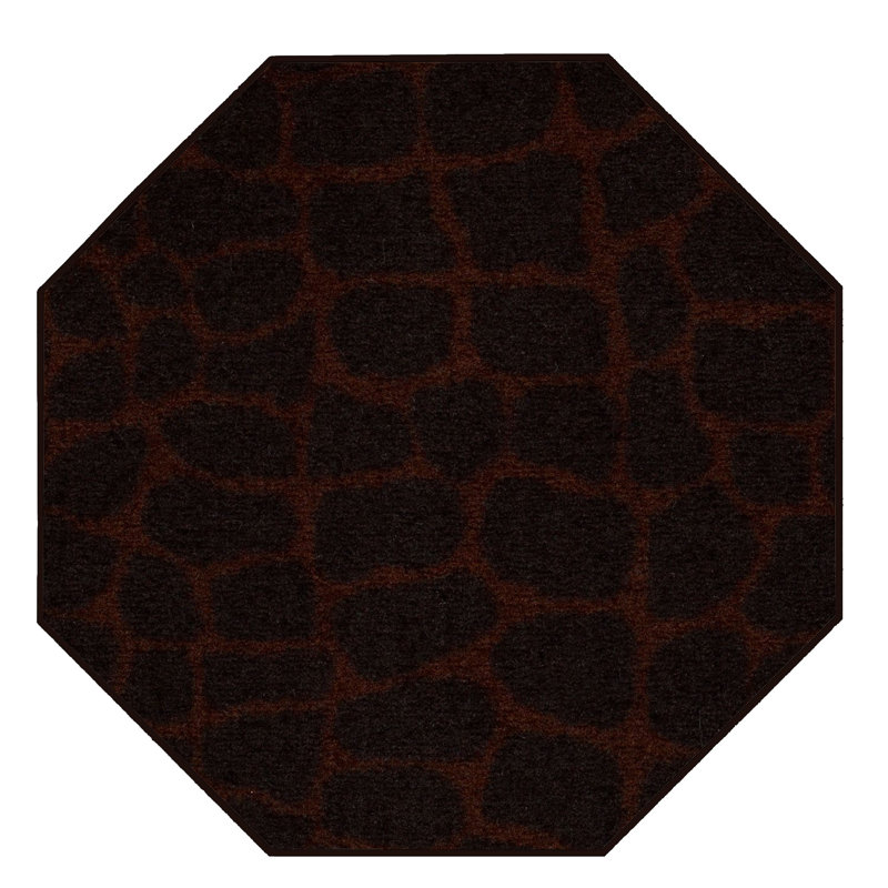 Tapis brun / rouge à imprimé animal, Octogone 8 pi