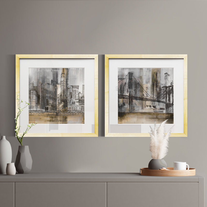 Empire Twilight - mat et encadré sous verre acrylique, ensemble de 2, grand art mural de salon