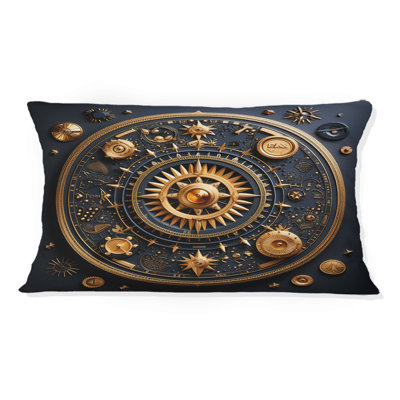 Coussin décoratif à motif géométrique abstrait en or et bleu