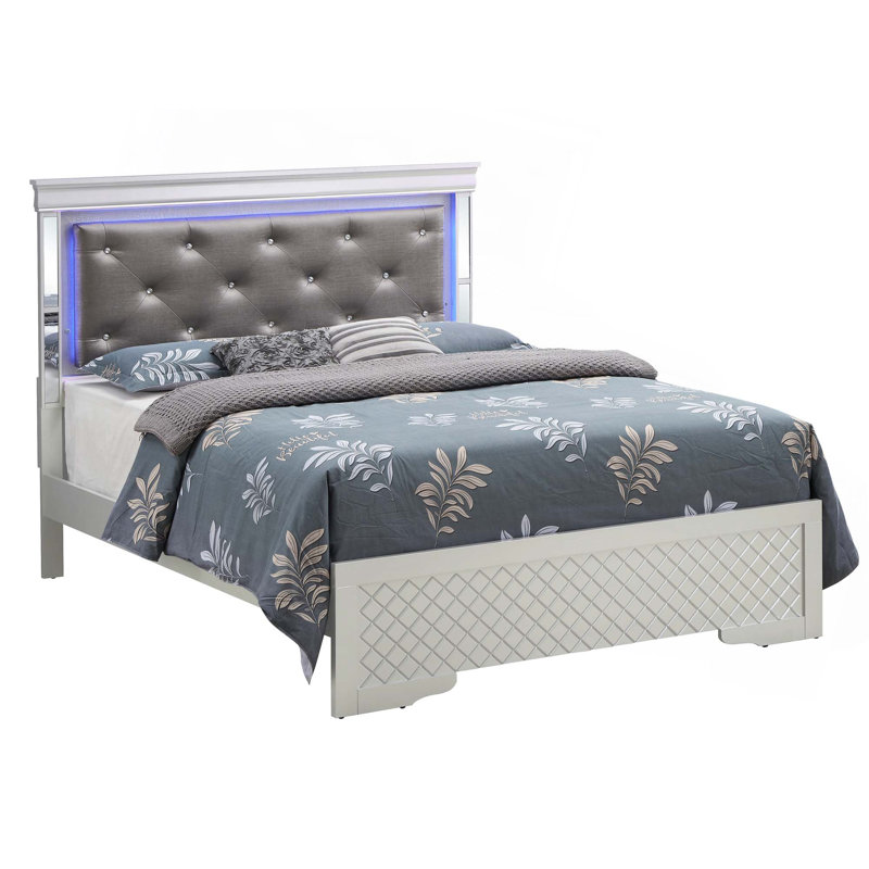 Lit chic pour chambre à coucher, Champagne / Blanc, Grand