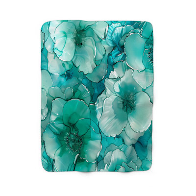 Tranquil Teal Blooms - 1 pièce Sherpa Premium