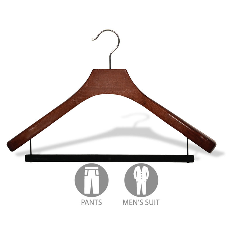 Cintre en bois antidérapant pour robe / chandail / chandail, Noyer / Chrome