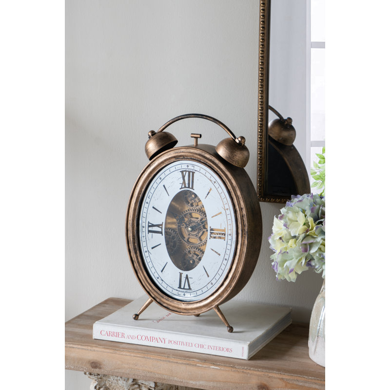 Vintage Inspired Footed Table Gear Clock - 10" x 3" x 15.5" - Gold
