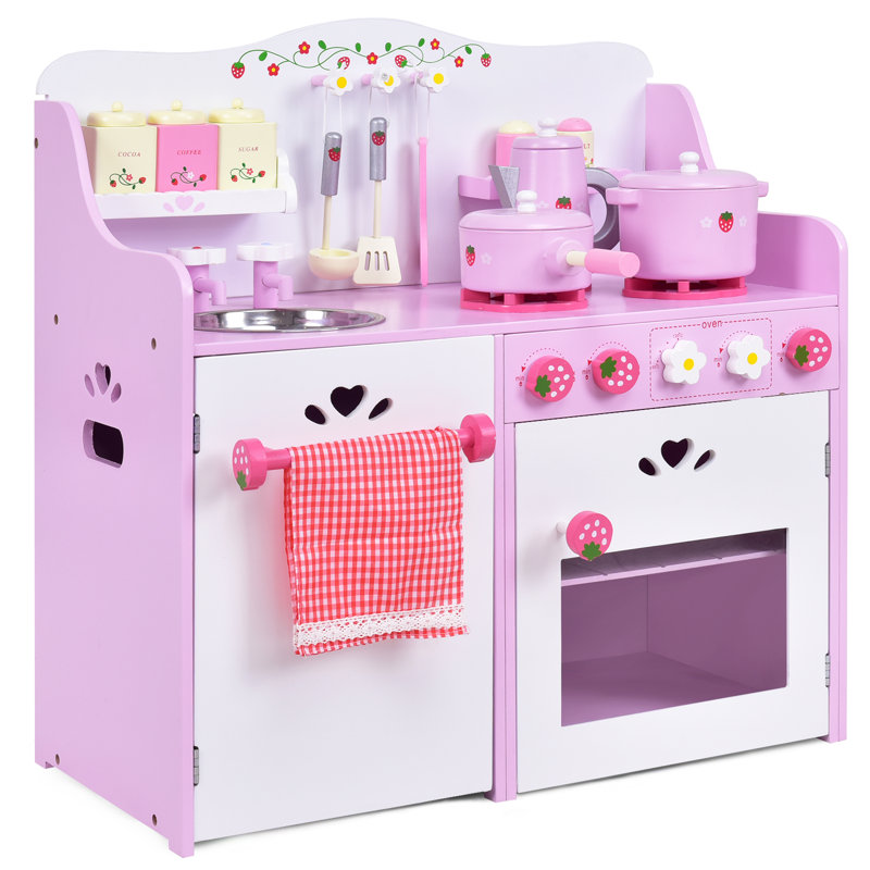 Topbuy Kids Wooden Kitchen Lovely Pretend Cooking PlaySet for Toddler