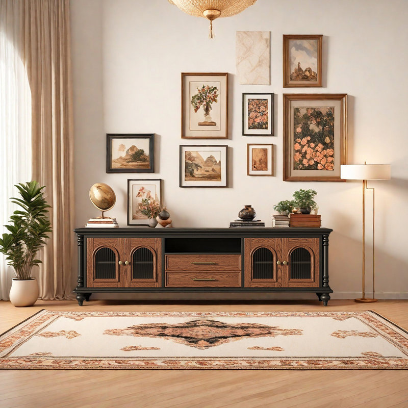 Meuble télé rétro haut de gamme aux couleurs assorties, H 25,59 po x L 86,61 po x l 17,71 po