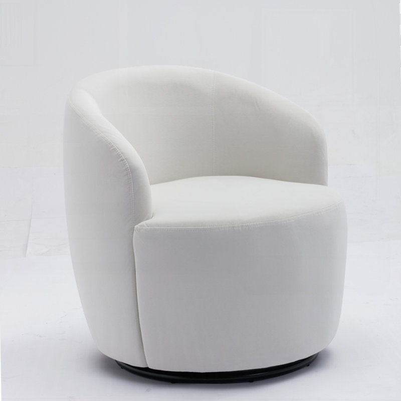 Swivel Accent Armchair Barrel Chair With Powder Coating Metal Ring, White Velvet