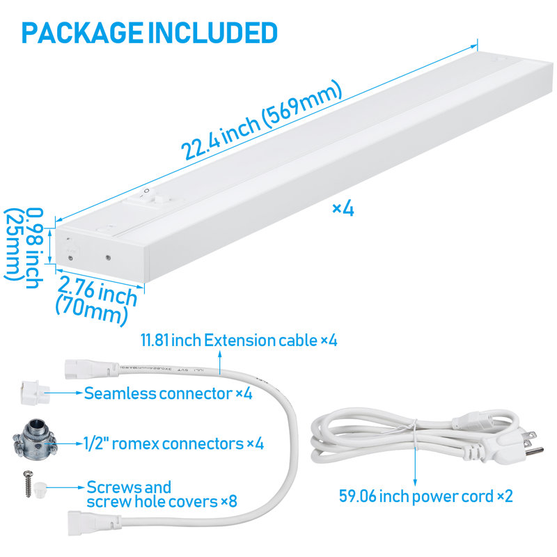 Éclairage à DEL à intensité variable sous l'armoire, 3000K / 4000K / 5000K, connectable, 960Lm, homologué ETL