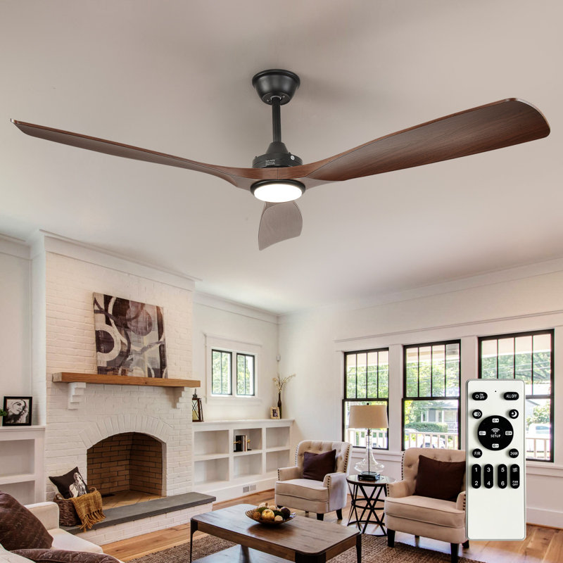 Ventilateur de plafond moderne avec lumière et télécommande, Walnut