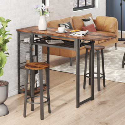 Verret Liquor Bar Pub Table Adjustable Shelves & Cup Holder Wine Rack in Set