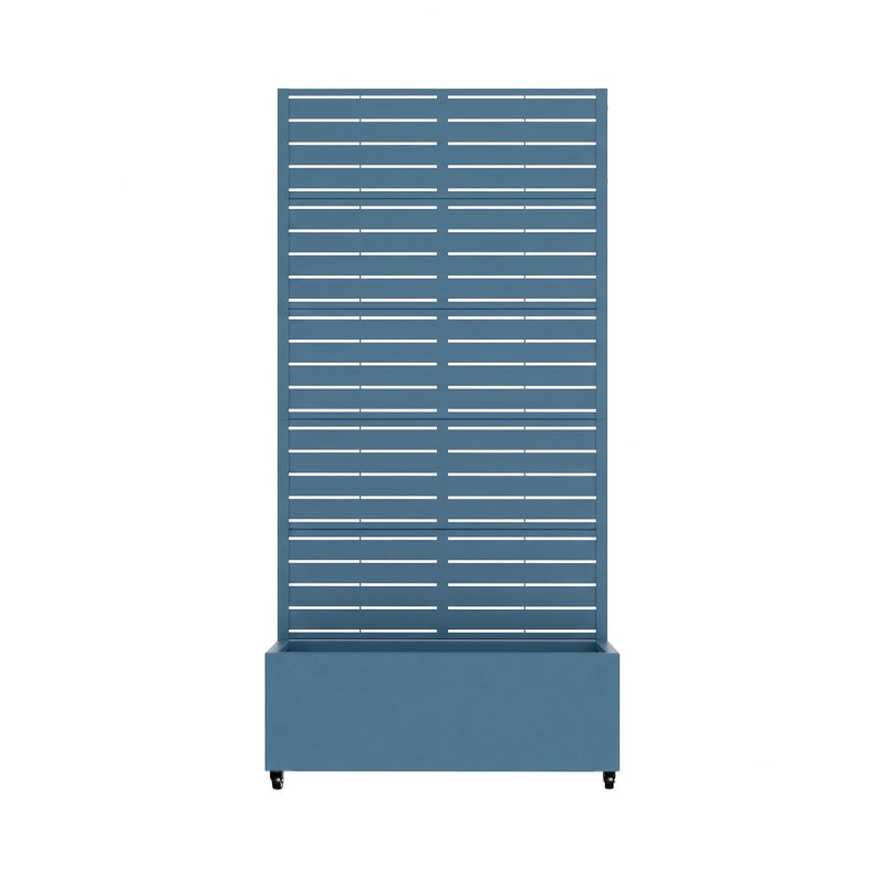 Lit de jardin en métal avec treillis et roues H 6 pi x l 3 pi - bleu, Bleu, H 73 po x l 35 po x P 16 po