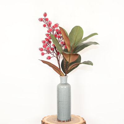 Branche de baies de houx givrées artificielles de 26 po dans un vase, verdure de campagne, feuilles de magnolia à brindille à long bouquet floral en vrac pour la fête de Noël