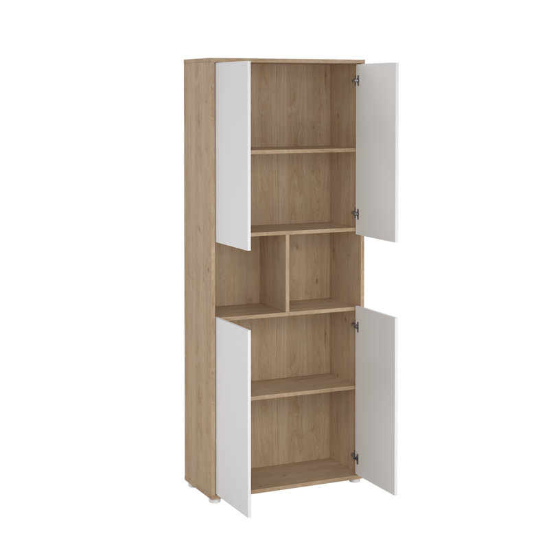 Embrie Rupertus 31.34"W x 80.59" W 6 Shelf Bookcase With 4 Doors, Home Office Storage, White/Natural