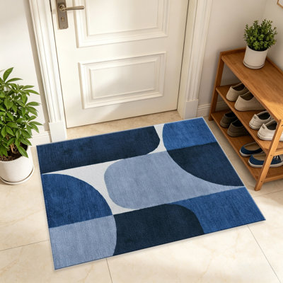 Tapis Blue Block Abstract pour le salon, doux et confortable, adapté à toutes les saisons, facile à entretenir, tapis de sol intérieur lavable à la machine, sous la table de ferme convenant à la chambre à coucher, à la salle à manger, au bureau, au balcon, au patio