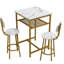 Table de bar et 2 tabourets, blanc doré, structure en métal imitation bois, élégante et pliable, idéale pour les petits espaces.