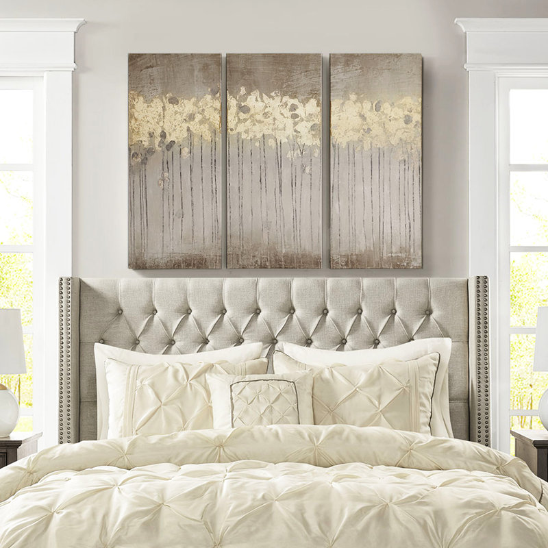 Décoration murale en toile avec or, motif de forêt abstraite, 3, 15 po x 35 po, teintes chaudes neutres, style «création 3», l 15 po x H 35 po, couleurs, artistique