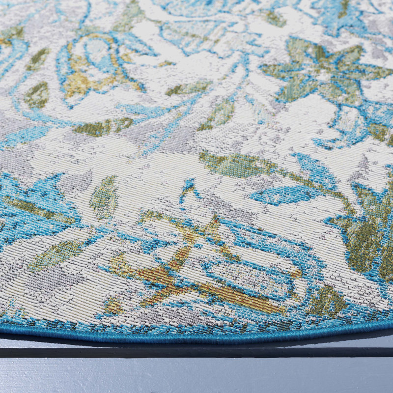Barbados 500 Performance Floral Indoor/Outdoor Area Rug, Round 6'6"