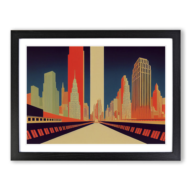 New York Art Deco Vol.2 Abstract 1 Piece Single Picture Frame Wall Art, 25cm H x 34cm W, Black