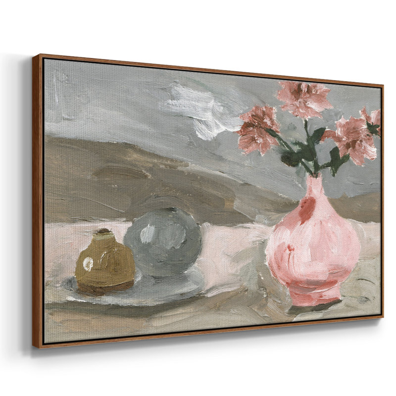 Vase de fleurs roses VI, H 17 po x l 25 po x P 2 po, Noyer