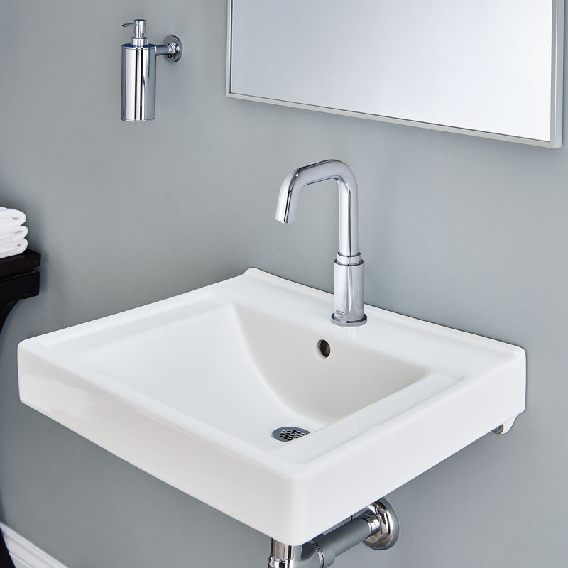 White Ceramic Wall-Mount Rectangular Bathroom Sink with Overflow