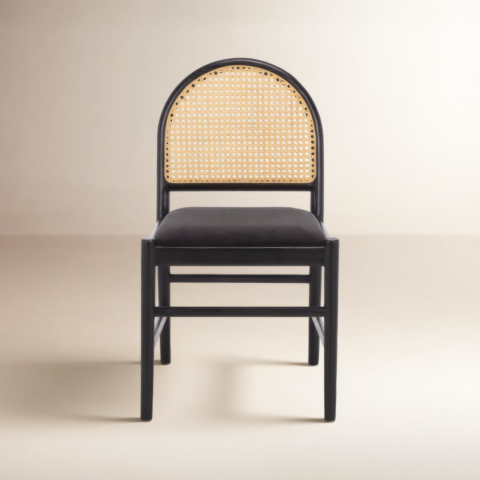 Ottavia Rattan And Leather Dining Chair, Black, Black Boucle