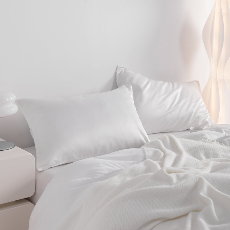 Satin Pillowcases, Zippered Pillow Cases for Hair and Skin - NTBAY, White, Standard