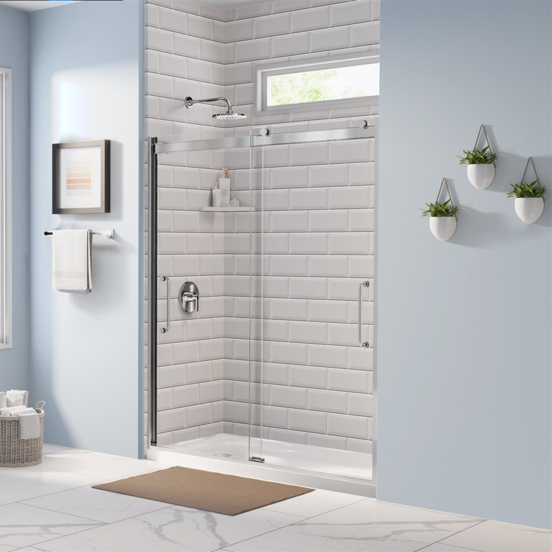Arelo 56" - 60" W x 72" H Semi-Frameless Shower Door, Chrome