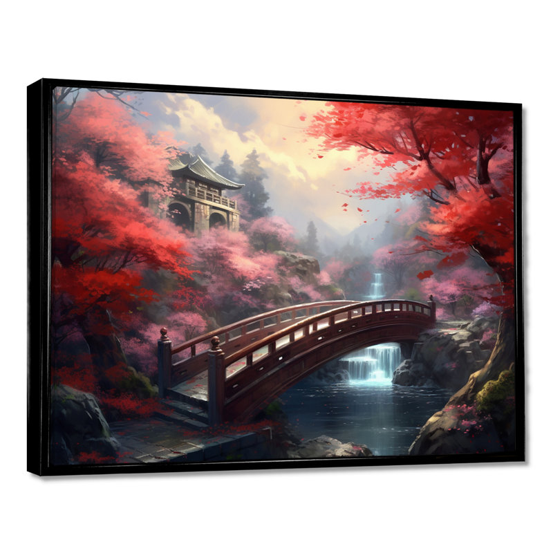 Pont d'automne japonais, arbres de fleurs de cerisier - pont, décoration murale, H 12 po x l 20 po