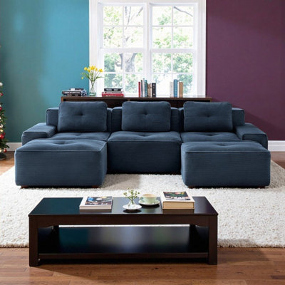 Canapé modulaire 117 po avec repose-pieds modulaire en velours côtelé de 117 po ergonomique, sans assemblage
