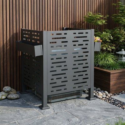 LifeSky AC Unit Privacy Fence: 3ft x 3ft Metal Cover for Outdoor Units - Hide Your AC in 30 Minutes with No-Dig Setup & 2 Flower Boxes - Charcoal Steel Screen for Patio Backyard