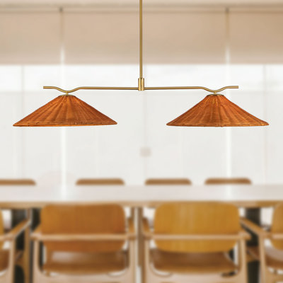 Chetopa 50-in Brushed Gold Linear Pendant with Natural Rattan Shades