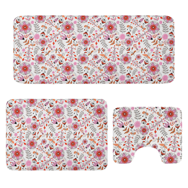  Ensemble de tapis pour salle de bain floral 3 pièces U