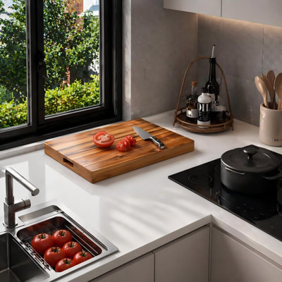Couvercles de poêle à bois pour le gaz, cuisinière électrique avec poignées, plateau de couverture de poêle à nouilles pour espace de comptoir, planche à découper avec rainure de jus