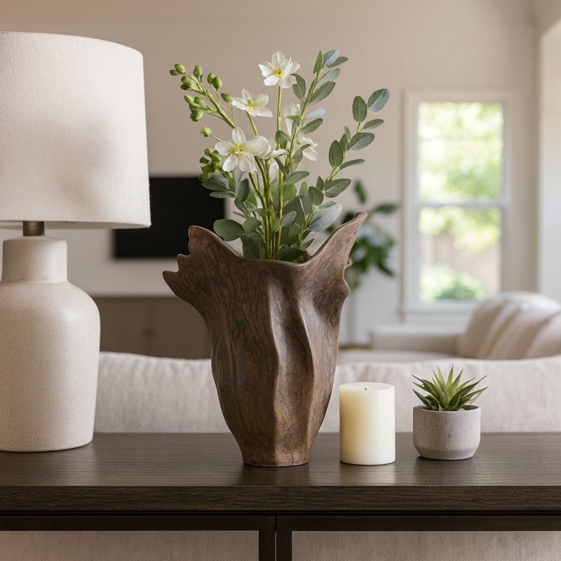 Sagebrook Home 16" Zaldana Large Porcelain Vase, Ivory, 16" H x 11" W x 13" D, Brown