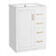 Meuble-lavabo 24 po avec lavabo intégré en céramique, meuble-lavabo simple avec 1 porte et 3 tiroirs pour salle de bain petite et moyenne, blanc