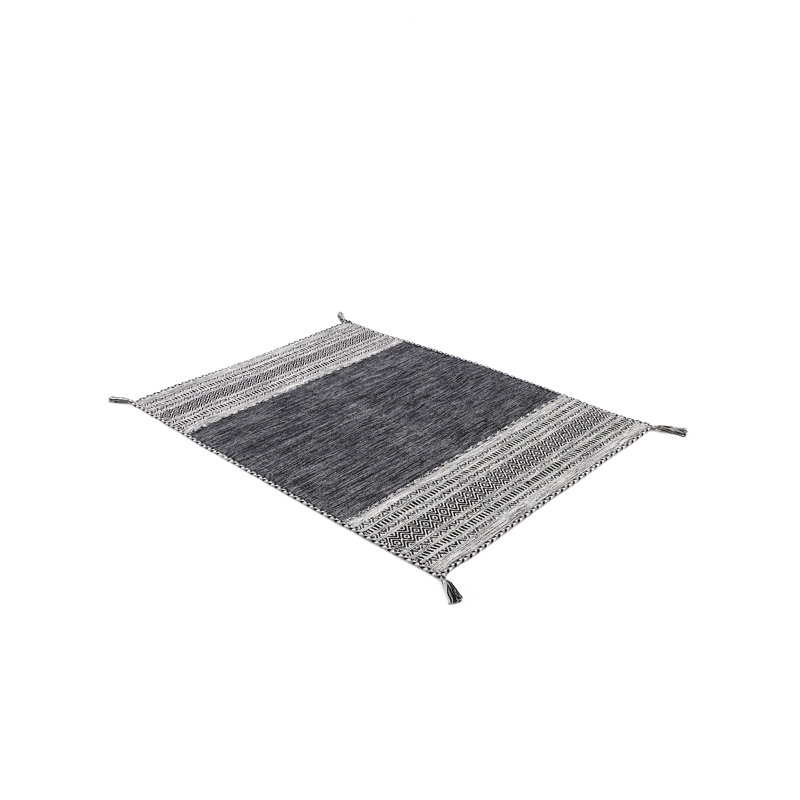Azizi Striped Hand Woven Cotton Black Rug, Rectangle 240 x 340cm