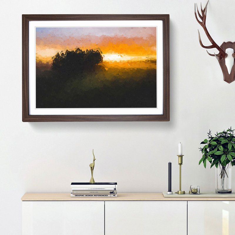 Sunrise over a Meadow in Abstract - Picture Frame Graphic Art Print, 36cm H x 48cm W x 2cm D, Walnut Framed