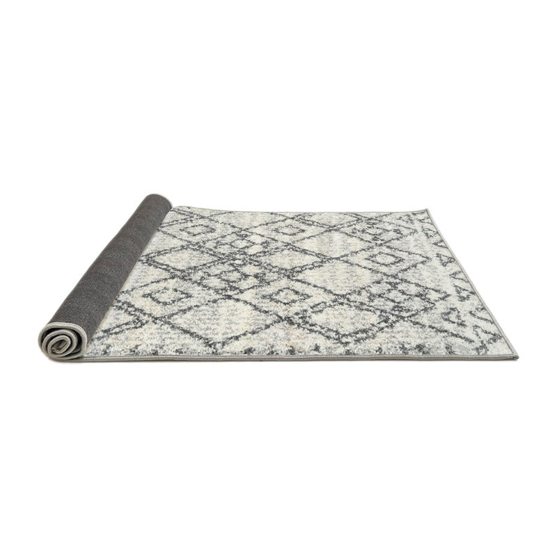 Tapis contemporain beige / blanc, Rond 4 pi