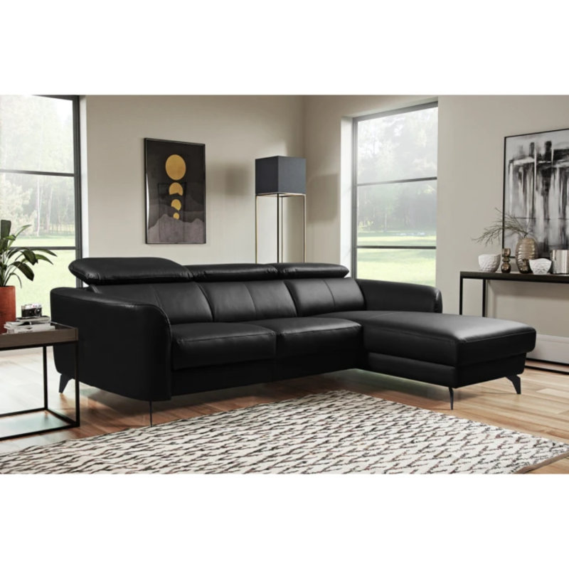 Hales 3 Seater Corner Sofa , Black, Right Hand Facing