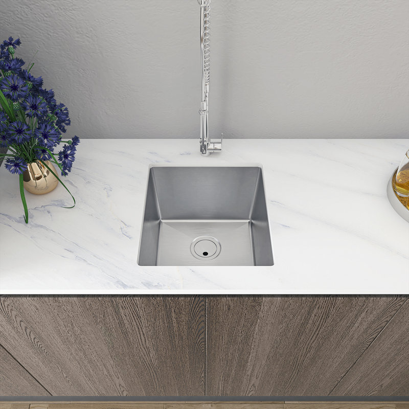 Sinber 16" x 18" Undermount Single Bowl Kitchen Sink with 18 Gauge 304 Stainless Steel Satin Finish