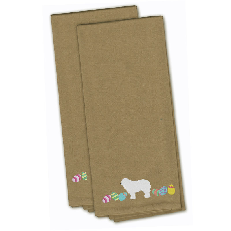 Serviette de cuisine à thé brodé komondor pâques, Brun clair, H 28 po x l 19 po x P 0,1 po