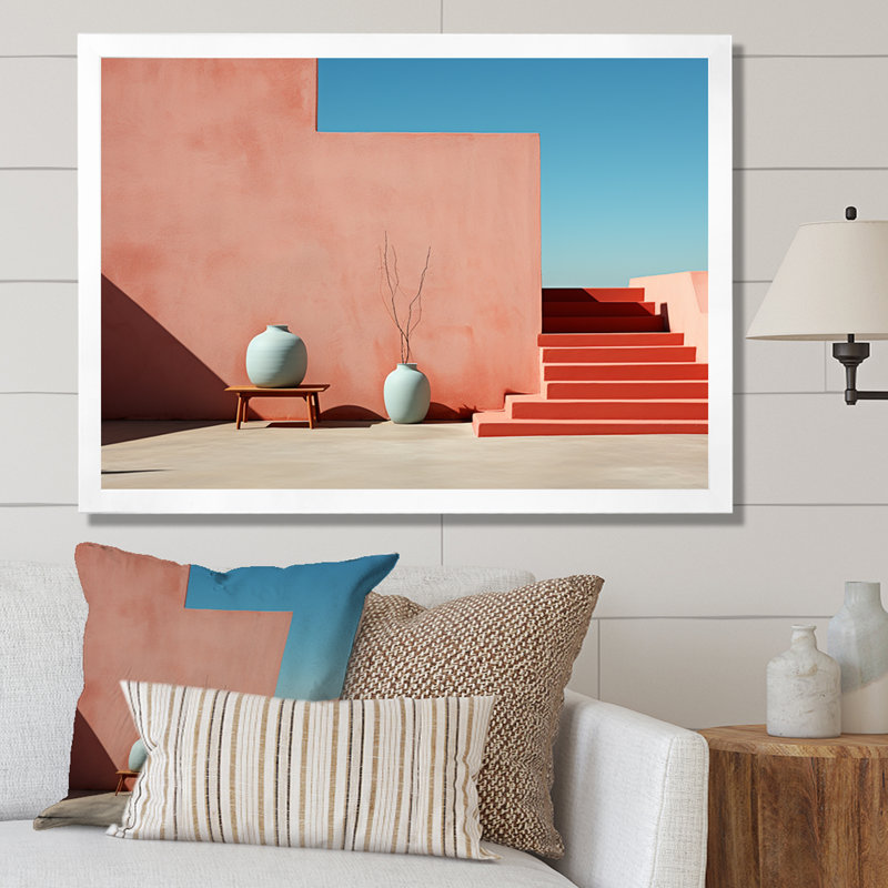 «Peach Minimalisme Subdued Forms Harmony» sur toile, Cadre simple blanc, H 12 po x l 20 po x P 1 po