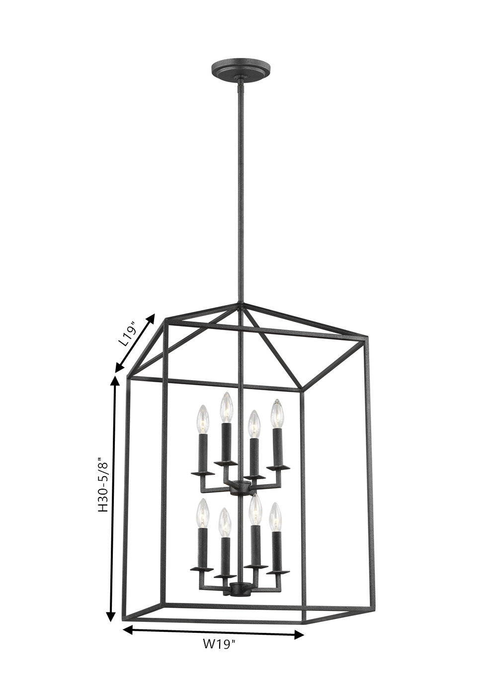 Ellis 8-Light Chandelier, No, Midnight Black, 30.75" H x 19" W x 19" D