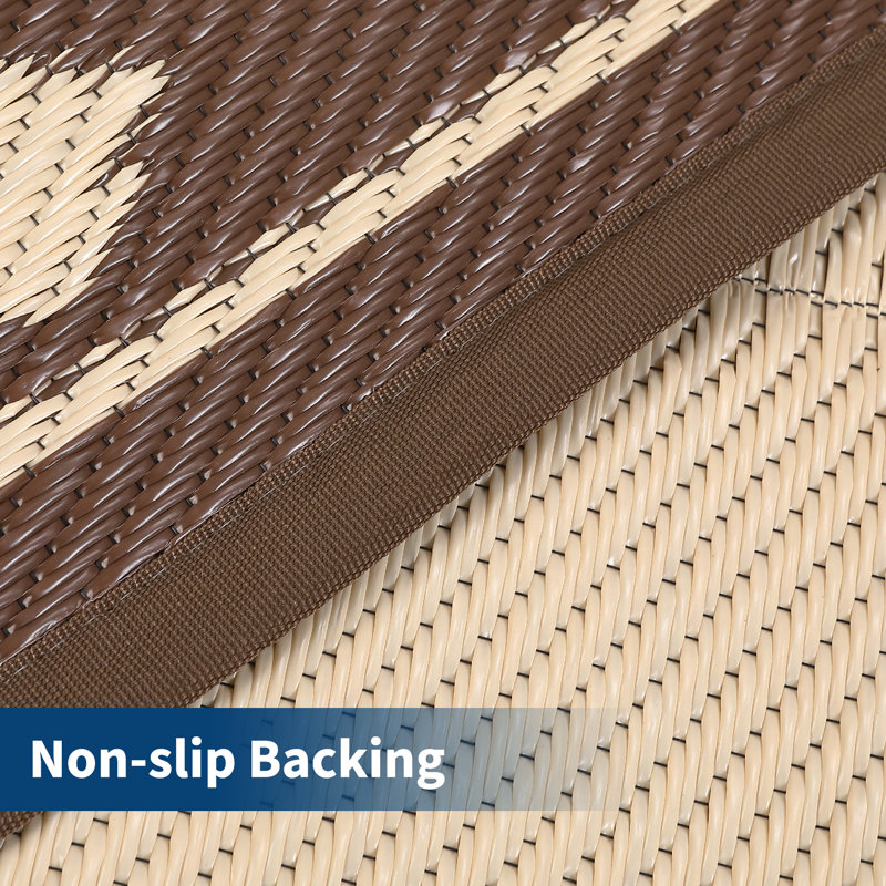 Tapis d'extérieur à bordure moderne pour l'intérieur et l'extérieur, Brun