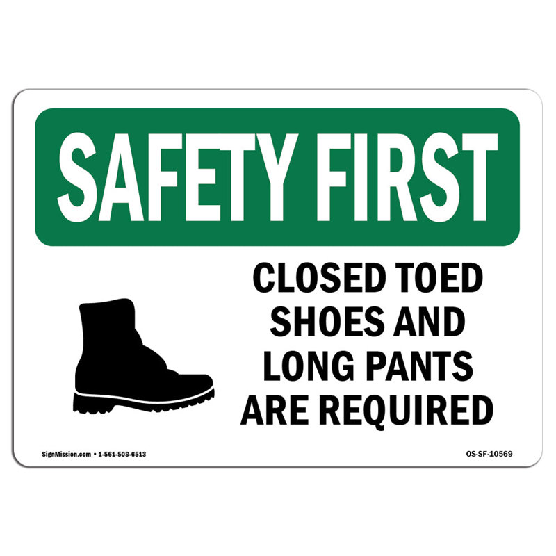 Signe des chaussures fermées et des pantalons longs, H 12 po x l 18 po x P 0,1 po