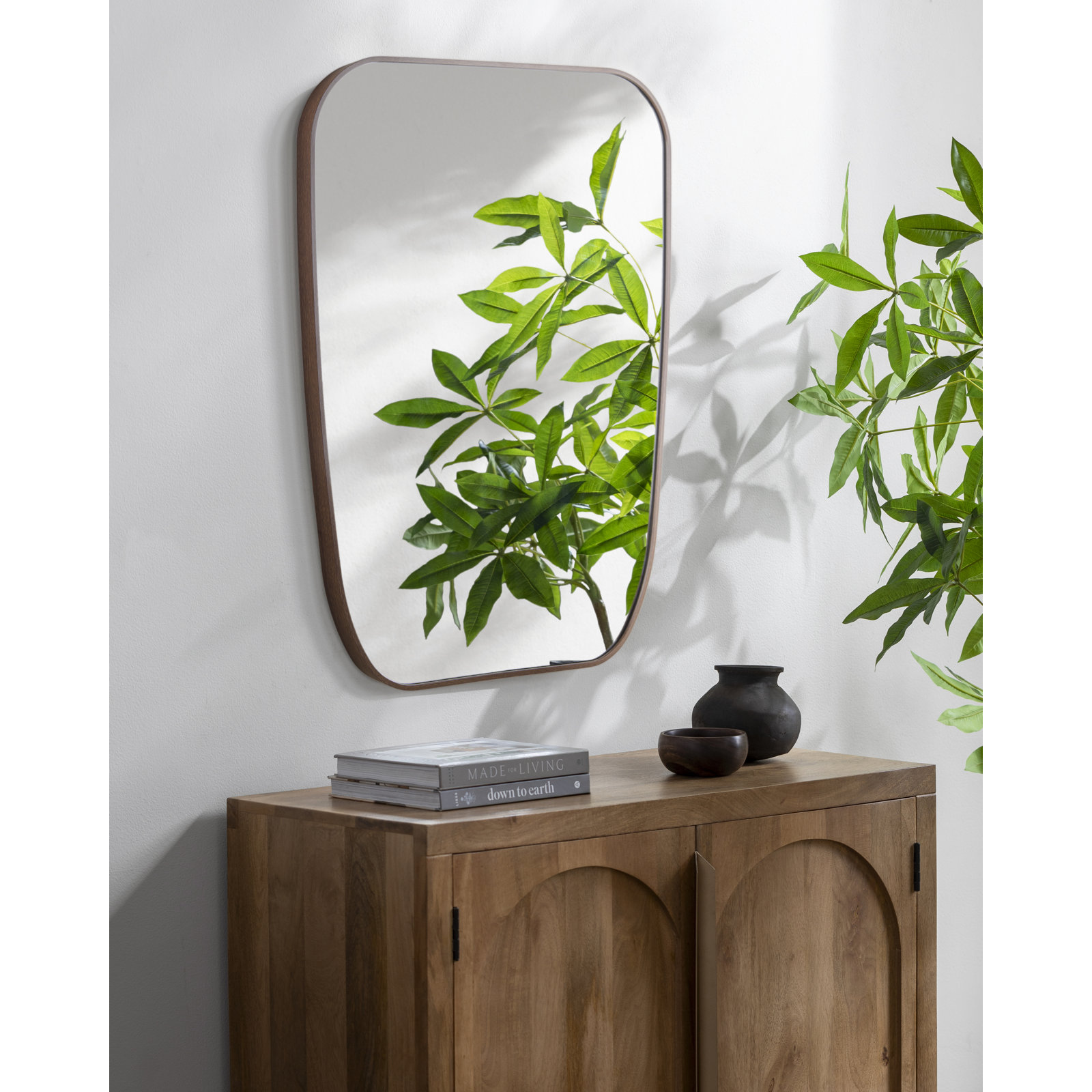 Sirona Metal Asymmetrical Wall Mirror, Dark Walnut