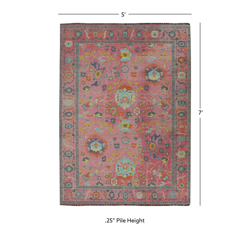 Laurel Aydin Machine Woven Polyester No Pattern Area Rug in Pink, Rectangle 5' x 7'