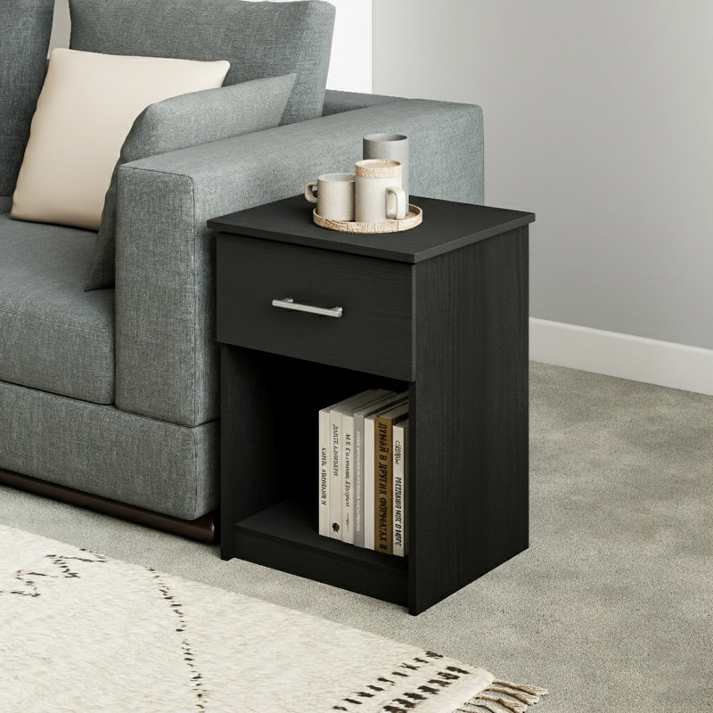 Ensemble de 2 tables de chevet modernes avec tiroir et rangement ouvert 15,6 po x 17,8 po x 24,2 po, Noir