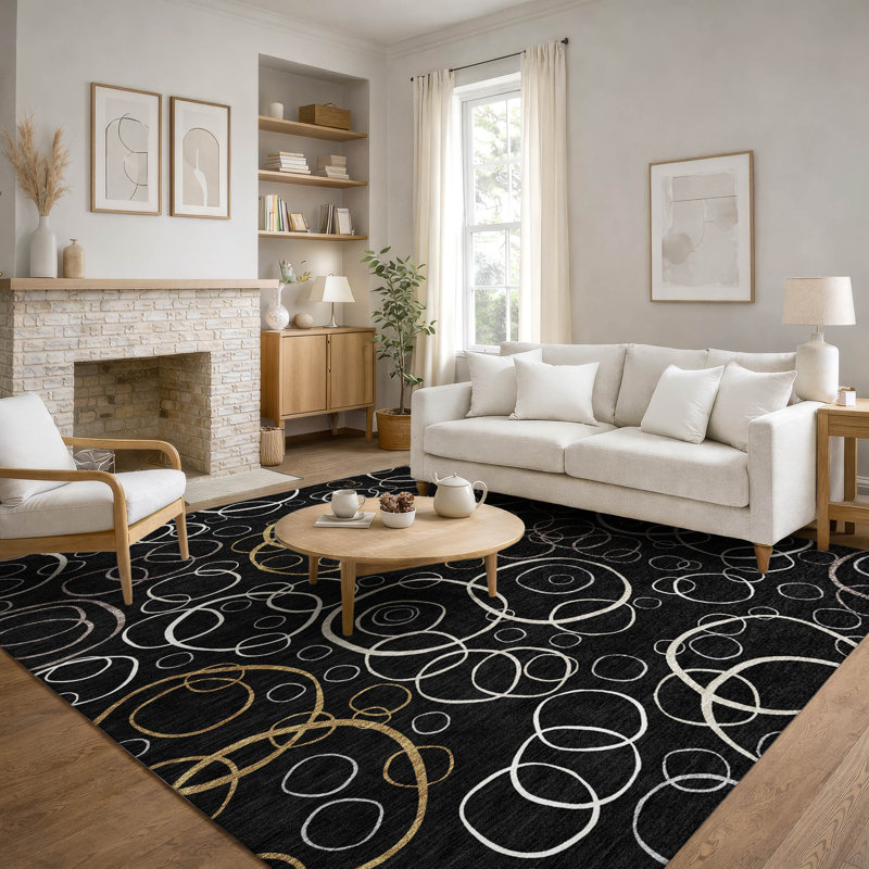 Premium Machine Washable Mayfield AMF2408 Bubbles Rug, 10' x 14', Black