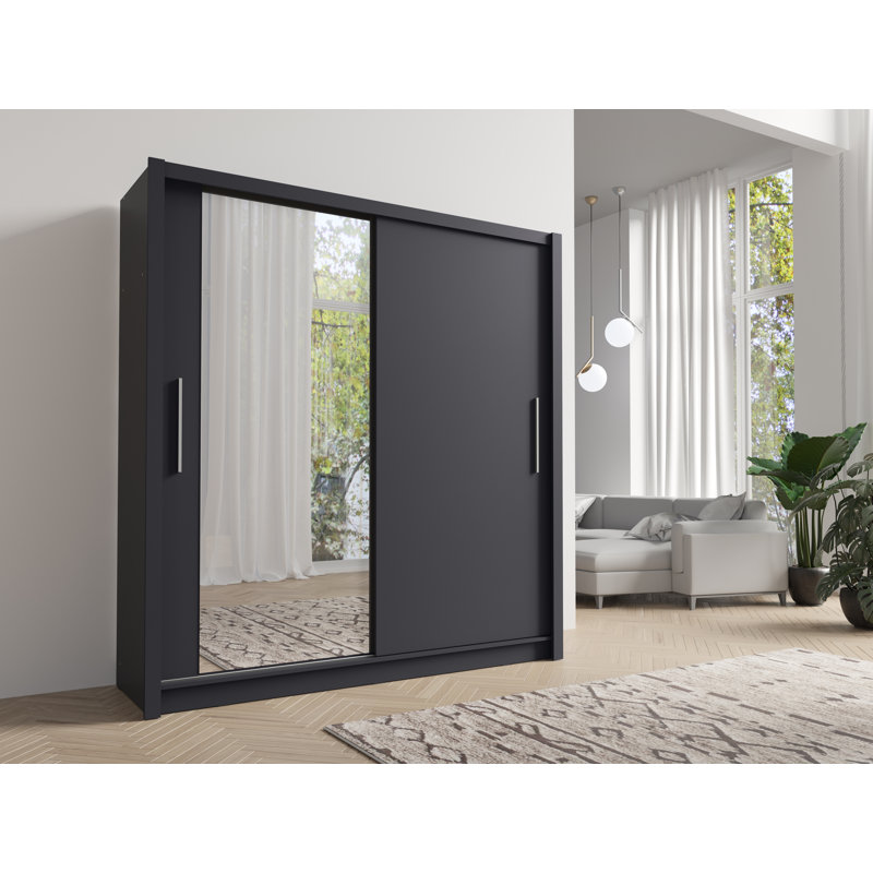 Anzlee 2 Door Laminate Wardrobe, Black, 215cm H x 185cm W x 62cm D