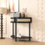 Table d'appoint semi-circulaire avec rangement à deux tiroirs, idéale pour les petits espaces intérieurs